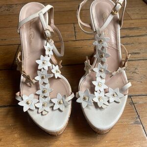 Oscar de la Renta Cream Floral Sandals